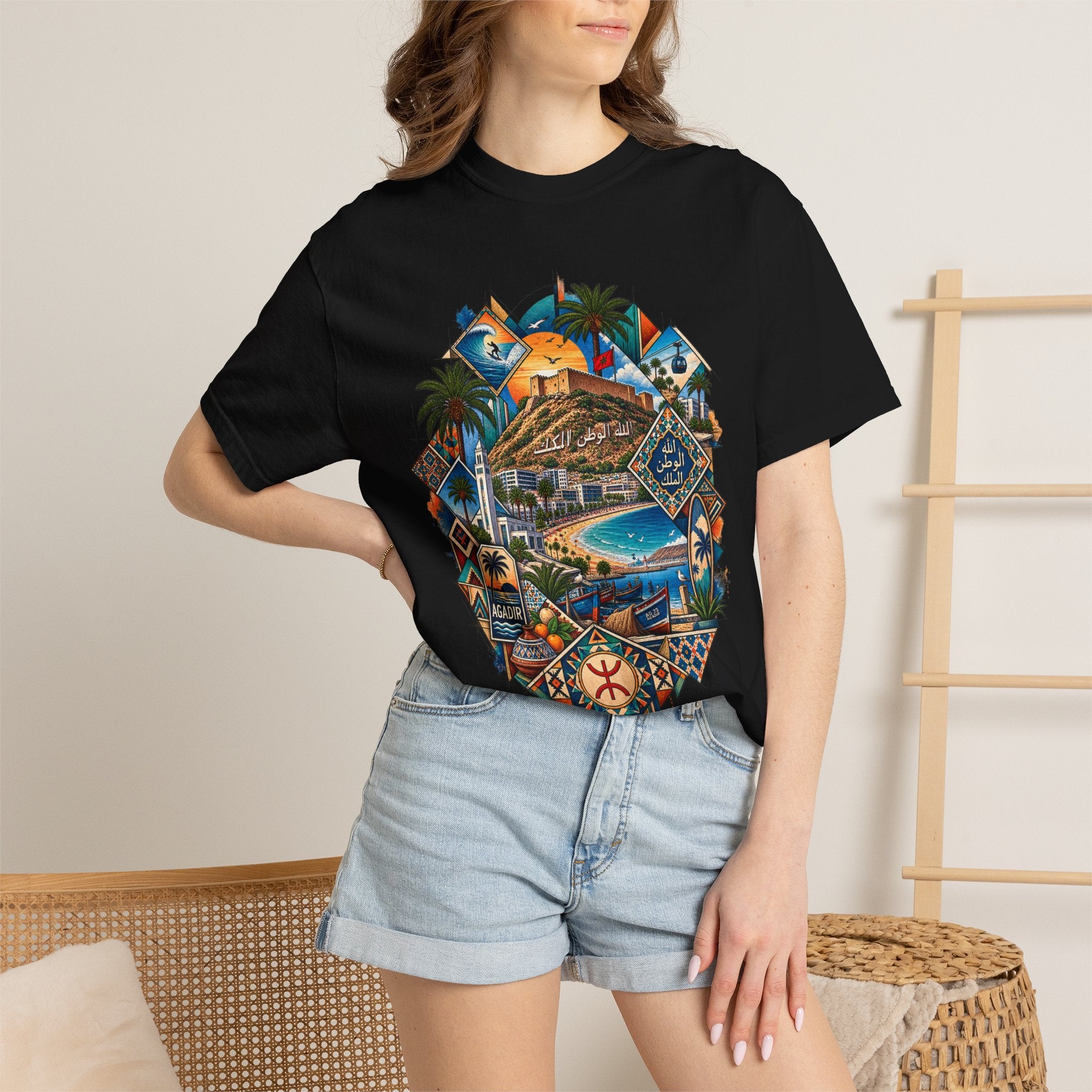 Coastal Mosaic Graphic T-Shirt — Vintage Beach Landscape Tee