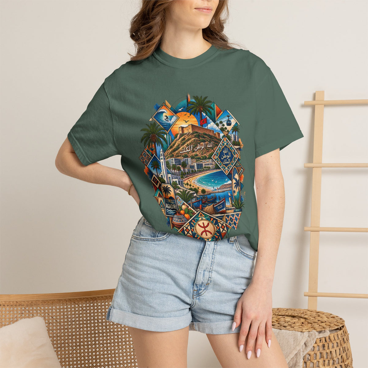 Coastal Mosaic Graphic T-Shirt — Vintage Beach Landscape Tee