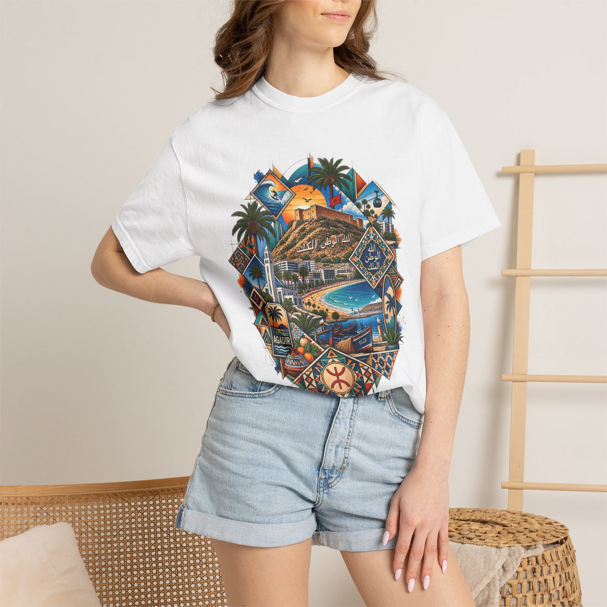 Coastal Mosaic Graphic T-Shirt — Vintage Beach Landscape Tee