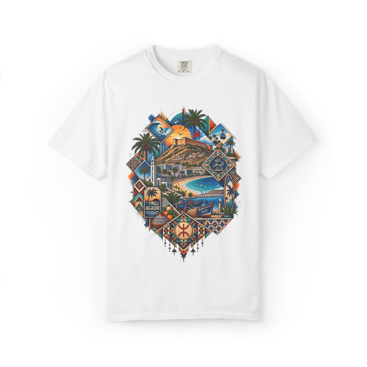 Coastal Mosaic Graphic T-Shirt — Vintage Beach Landscape Tee