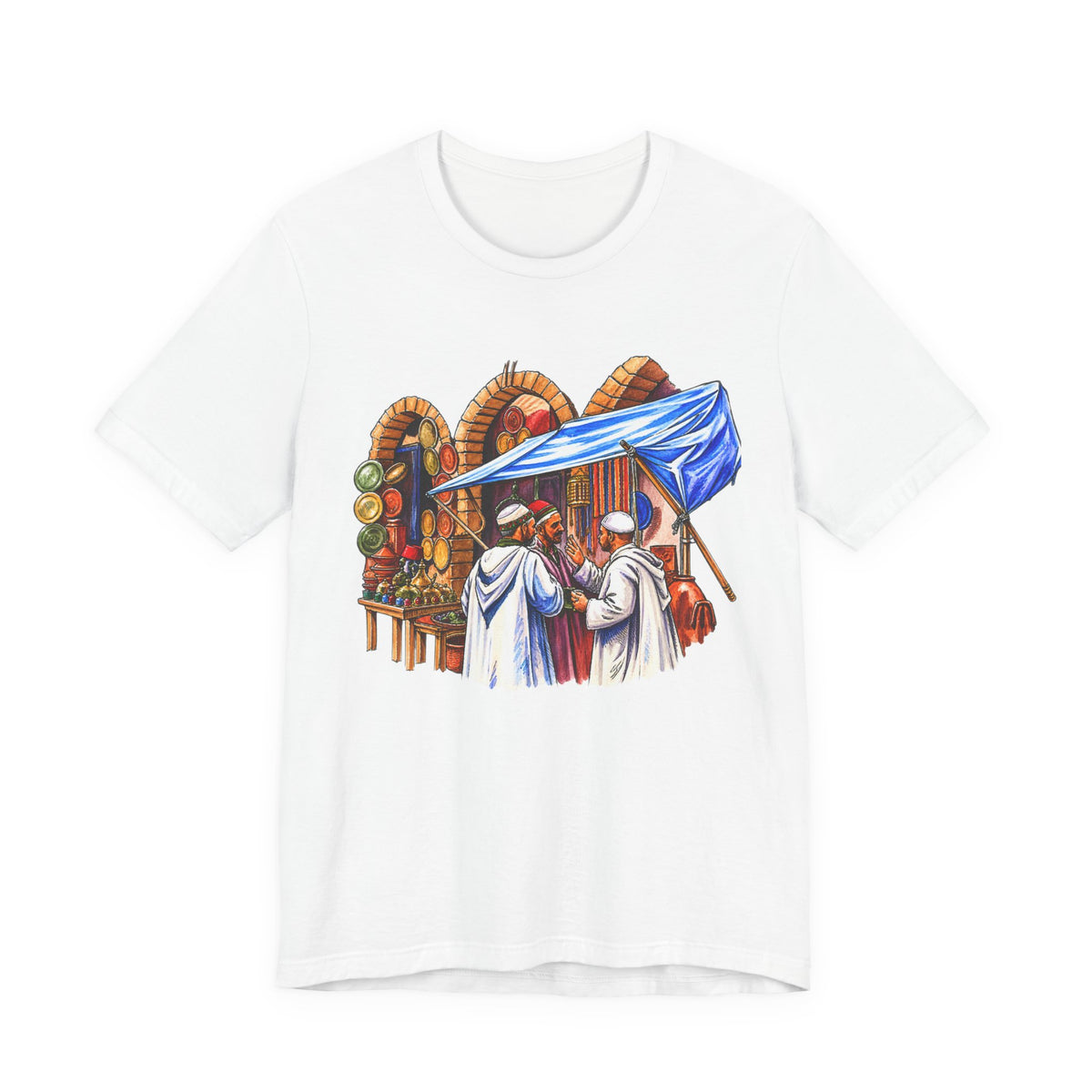Marketplace Market Day T‑Shirt — Vintage Middle Eastern Bazaar Illustration