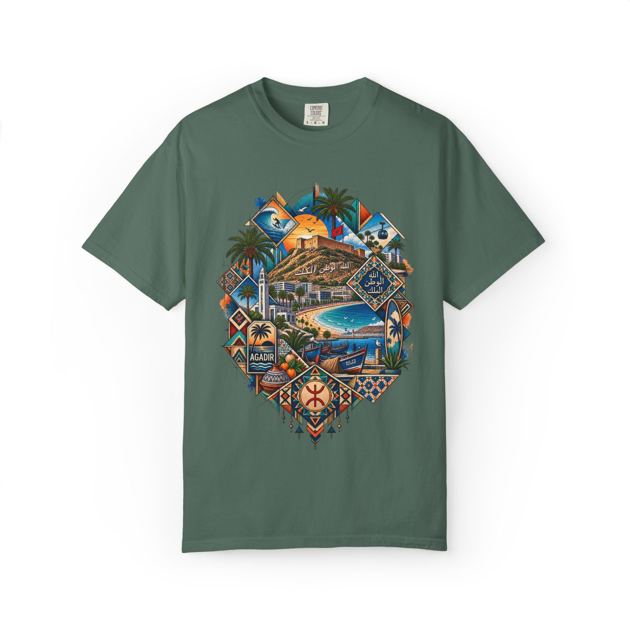 Coastal Mosaic Graphic T-Shirt — Vintage Beach Landscape Tee