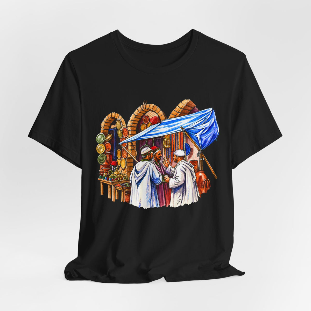 Marketplace Market Day T‑Shirt — Vintage Middle Eastern Bazaar Illustration