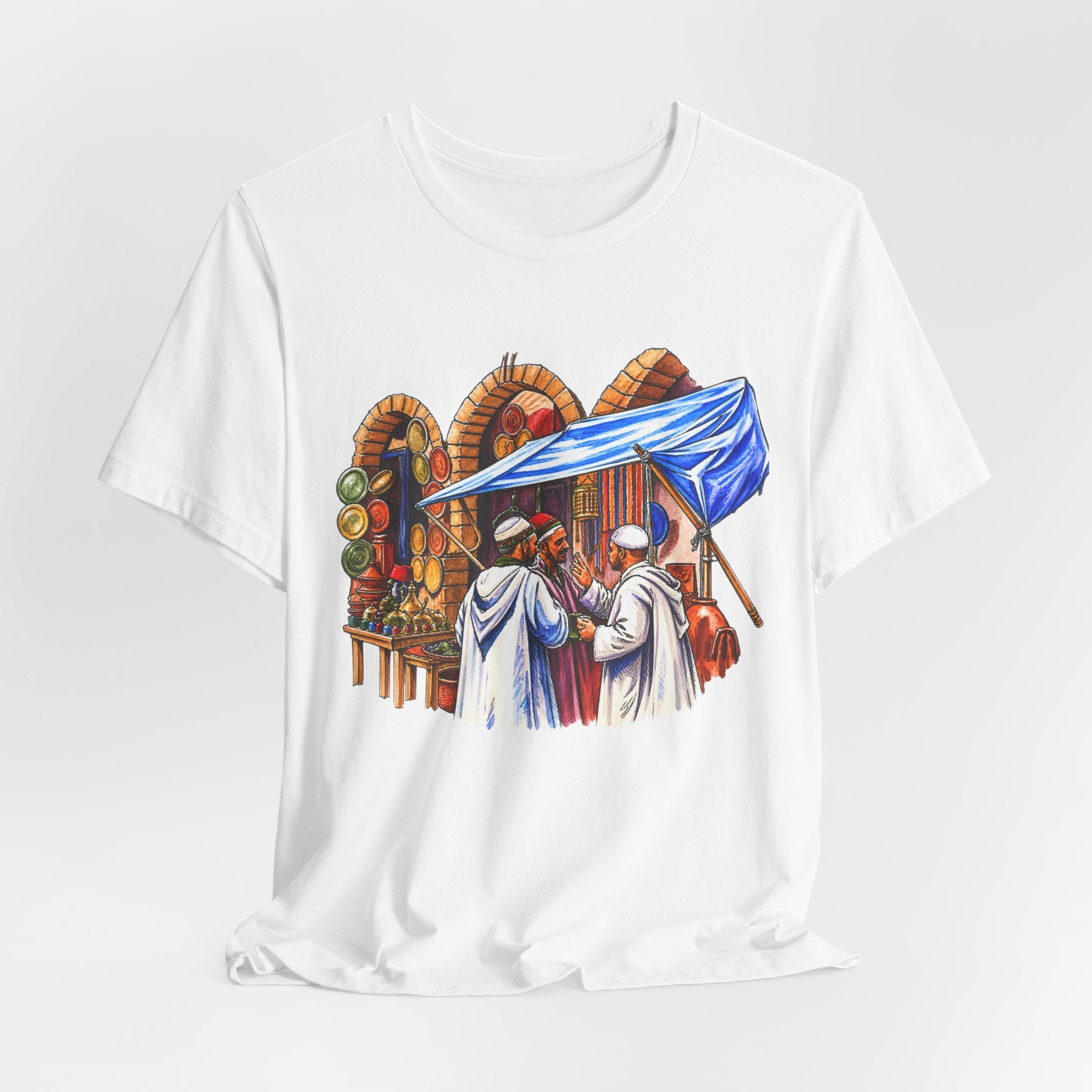 Marketplace Market Day T‑Shirt — Vintage Middle Eastern Bazaar Illustration