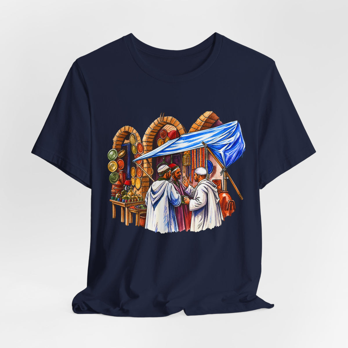 Marketplace Market Day T‑Shirt — Vintage Middle Eastern Bazaar Illustration
