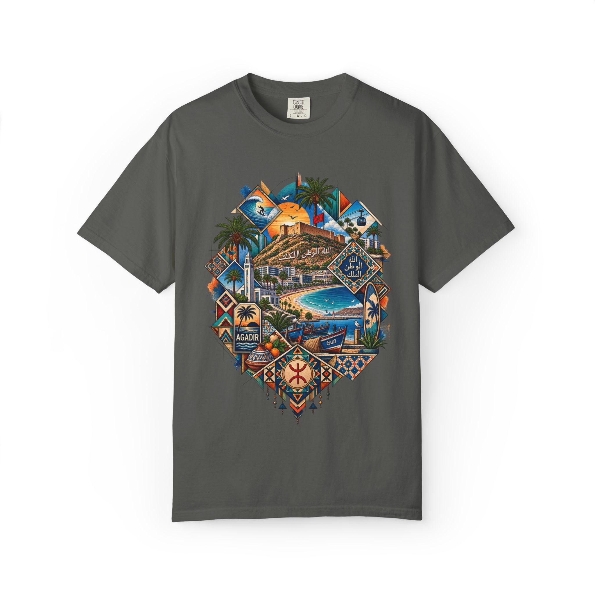 Coastal Mosaic Graphic T-Shirt — Vintage Beach Landscape Tee