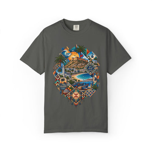Coastal Mosaic Graphic T-Shirt — Vintage Beach Landscape Tee